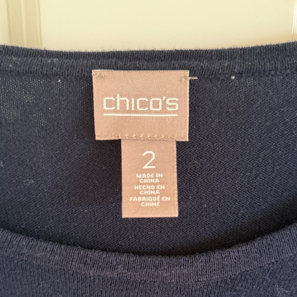 Chico's Navy Intarsia 3/4 Sleeve Pineapple Sweater Size 2 - Picture 4 of 7